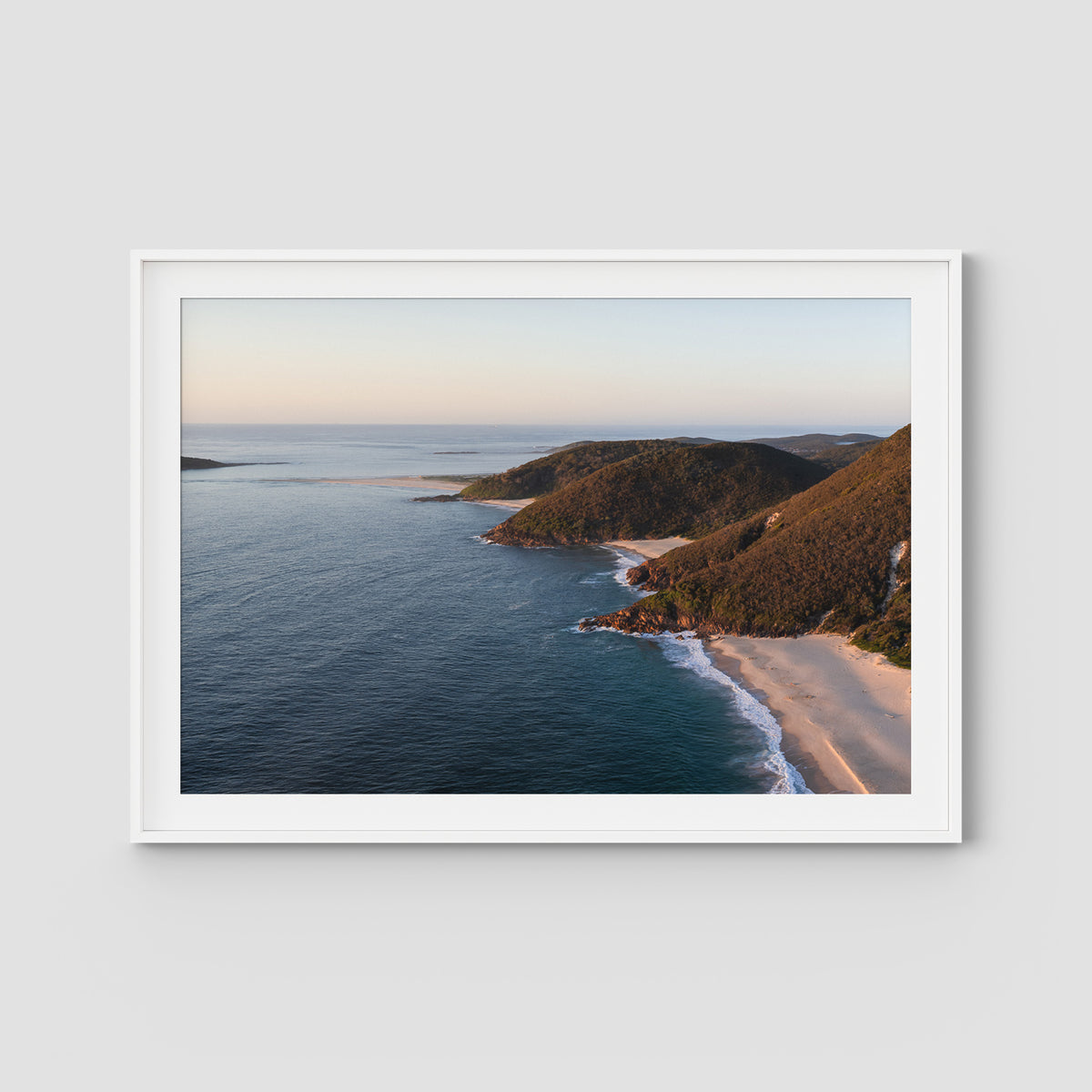 Tomaree Lookout Panorama - Port Stephens - Art Print - Traditional Frame - White - Landscape