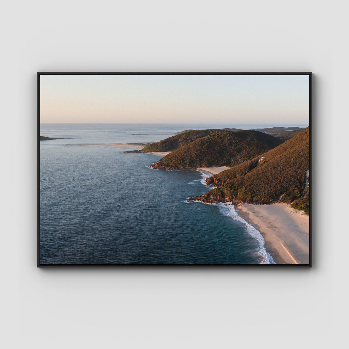 Tomaree Lookout Panorama - Port Stephens - Art Print - Float Frame Canvas - Black - Landscape