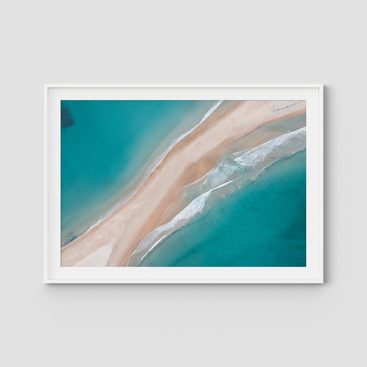 Fingal Spit Top Down - Port Stephens - Art Print - Traditional Frame - White - Landscape