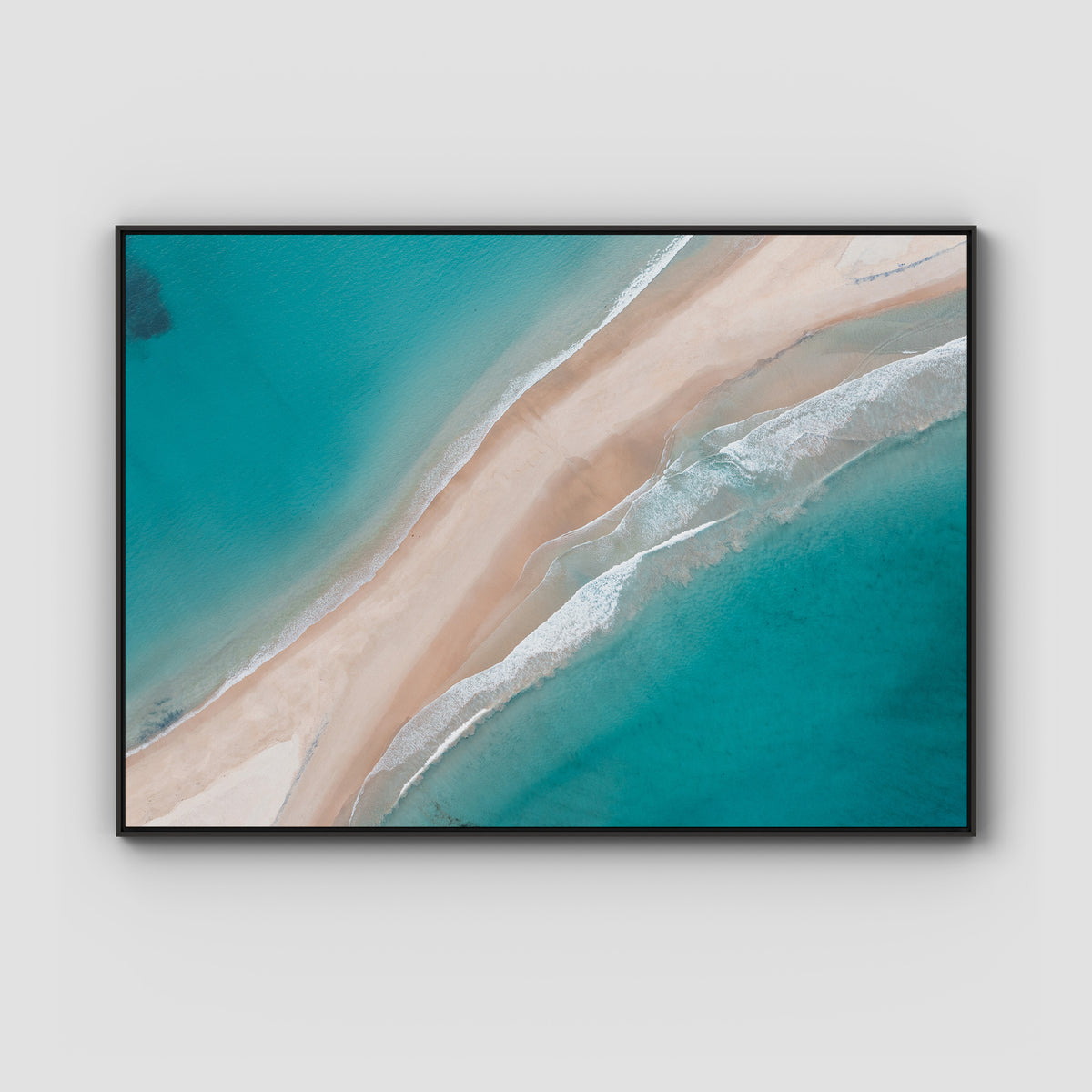 Fingal Spit Top Down - Port Stephens - Art Print - Float Frame Canvas - Black - Landscape
