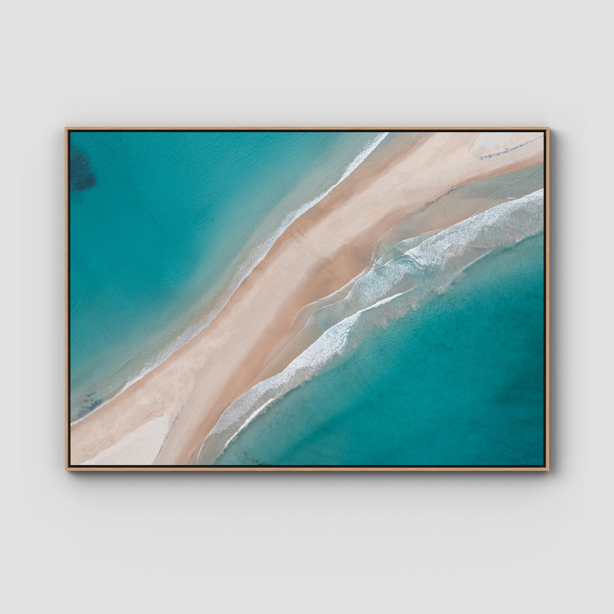 Fingal Spit Top Down - Port Stephens - Art Print - Float Frame Canvas - Raw Oak - Landscape