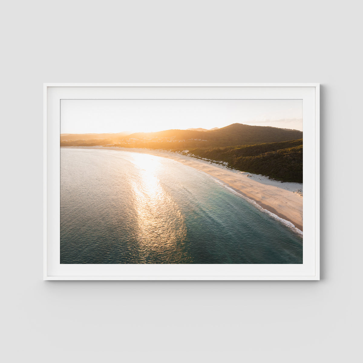 Fingal Bay Beach Sunset - Port Stephens - Art Print - Traditional Frame - White - Landscape