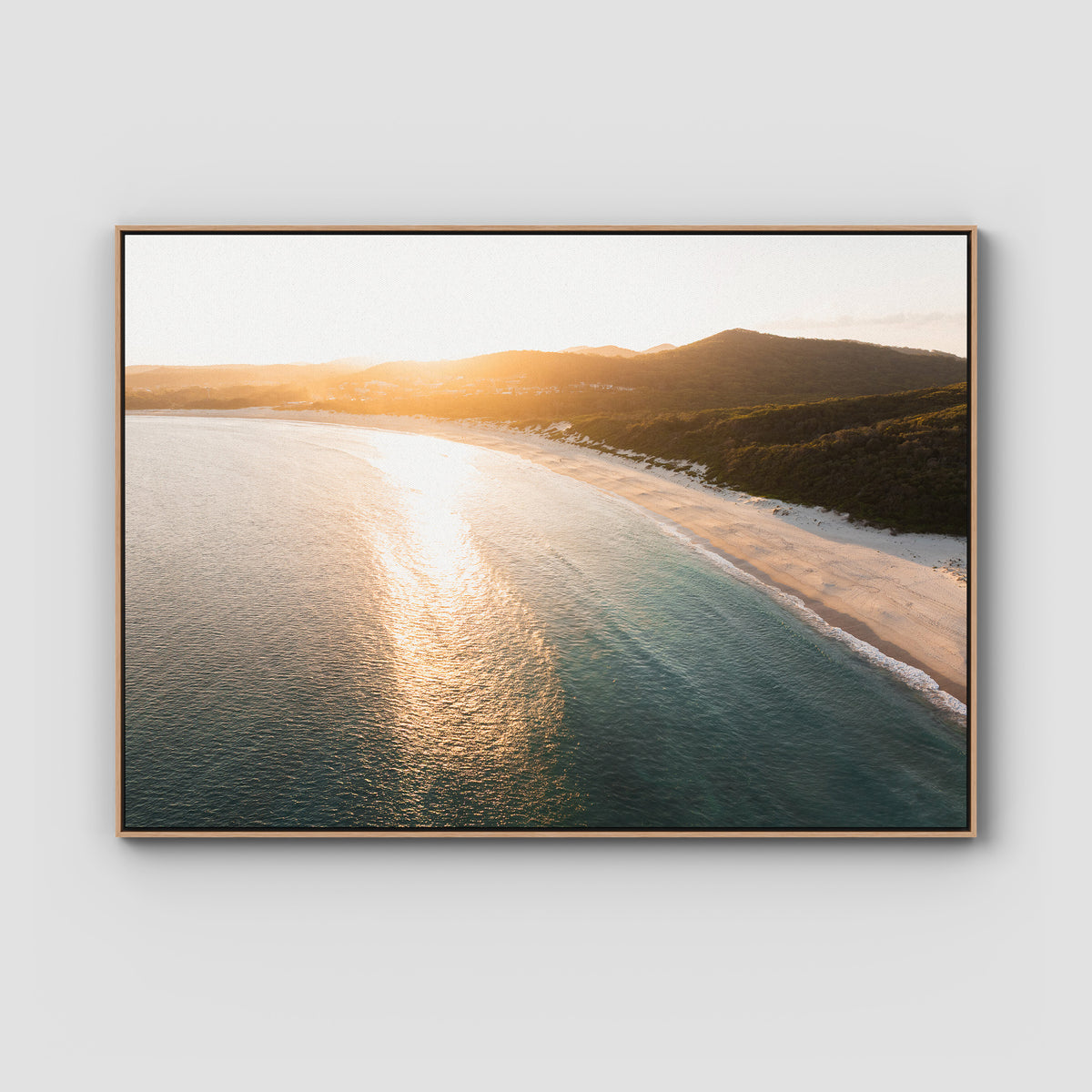 Fingal Bay Beach Sunset - Port Stephens - Art Print - Float Frame Canvas - Raw Oak - Landscape