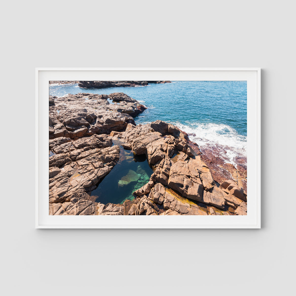 Secret Rockpool - Port Stephens - Art Print - Traditional Frame - White - Landscape
