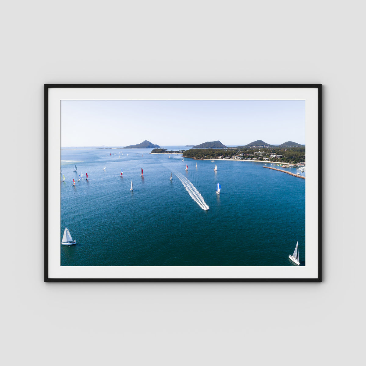 Nelson Bay Race Day - Port Stephens - Art Print - Traditional Frame - Black - Landscape