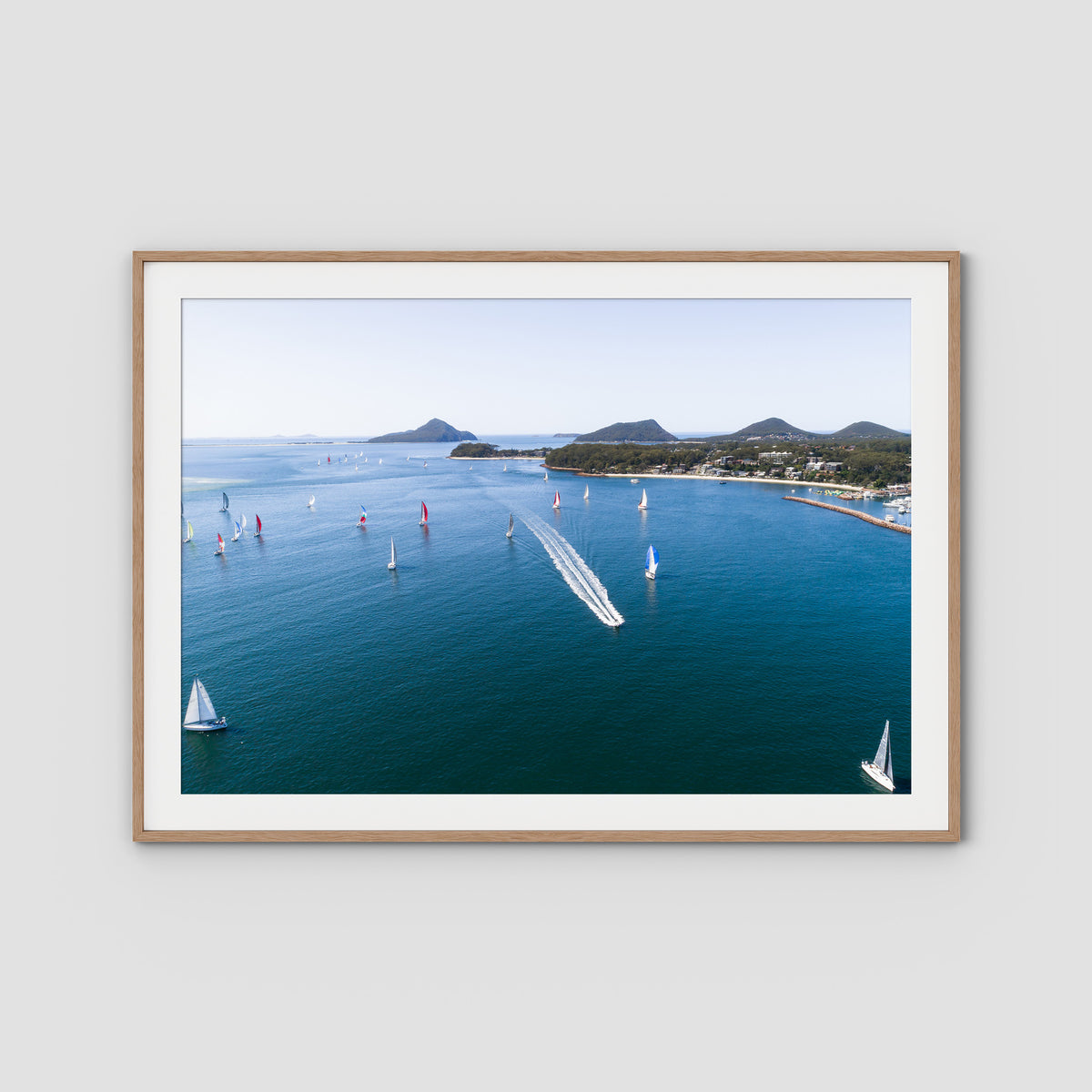 Nelson Bay Race Day - Port Stephens - Art Print - Traditional Frame - Raw Oak - Landscape