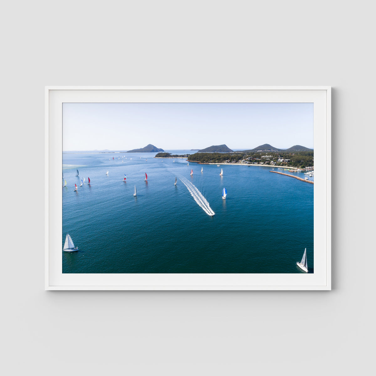 Nelson Bay Race Day - Port Stephens - Art Print - Traditional Frame - White - Landscape