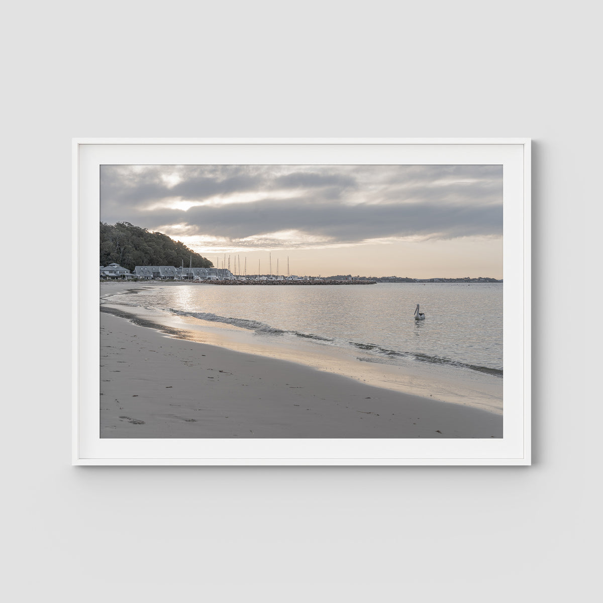 The Anchorage Corlette Sunset - Port Stephens - Art Print - Traditional Frame - White - Landscape