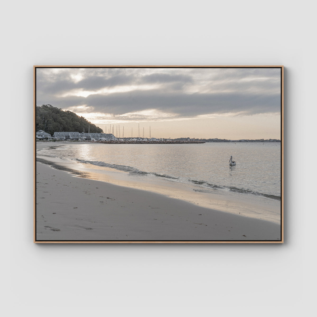 The Anchorage Corlette Sunset - Port Stephens - Art Print - Float Frame Canvas - Raw Oak - Landscape