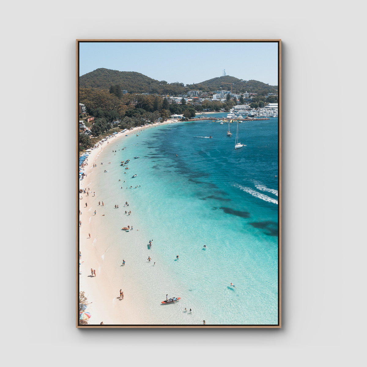 Nelson Bay Summer - Port Stephens - Art Print - Float Frame Canvas - Raw Oak - Portrait