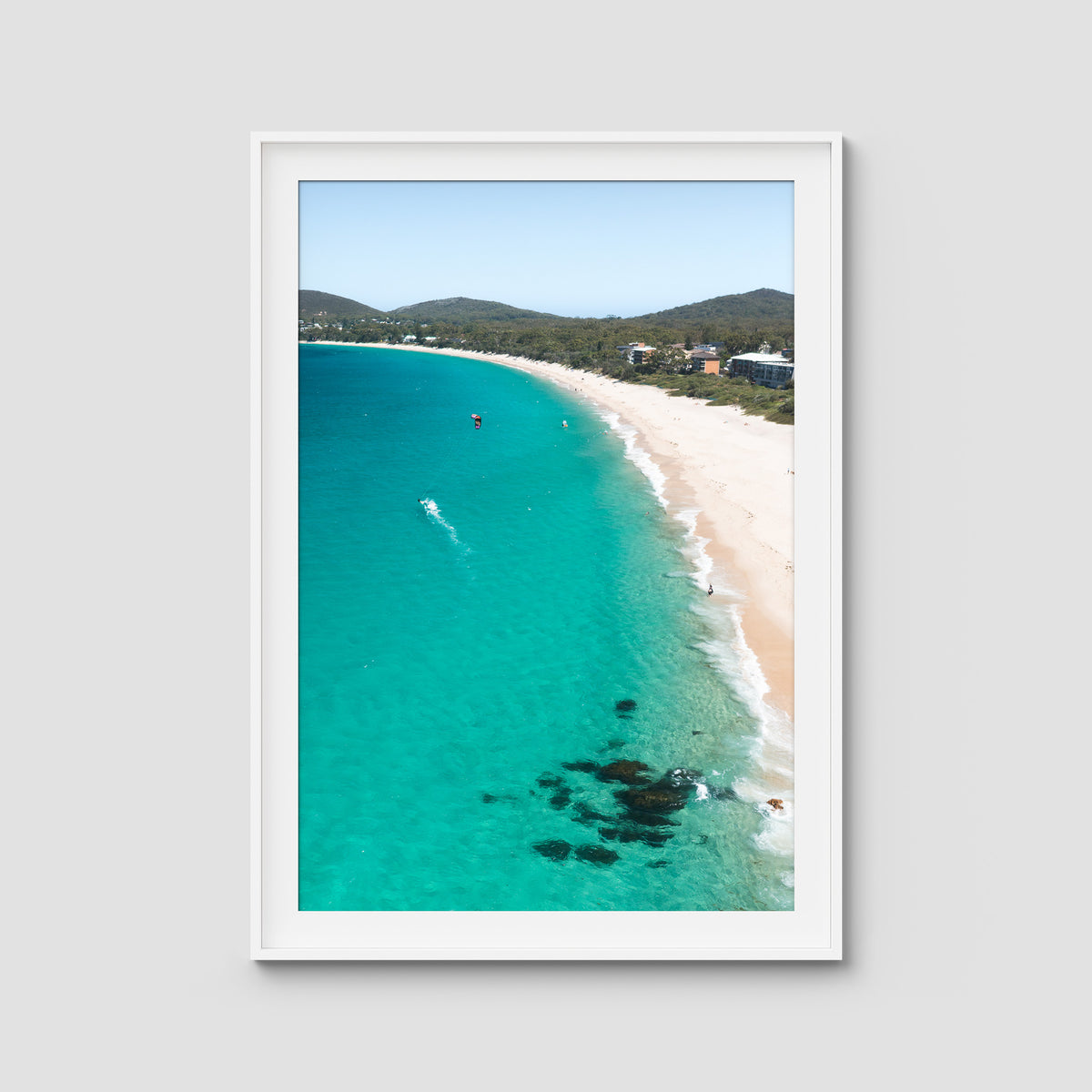 Shoal Bay Beach - Port Stephens - Art Print - Traditional Frame - White - Portrait