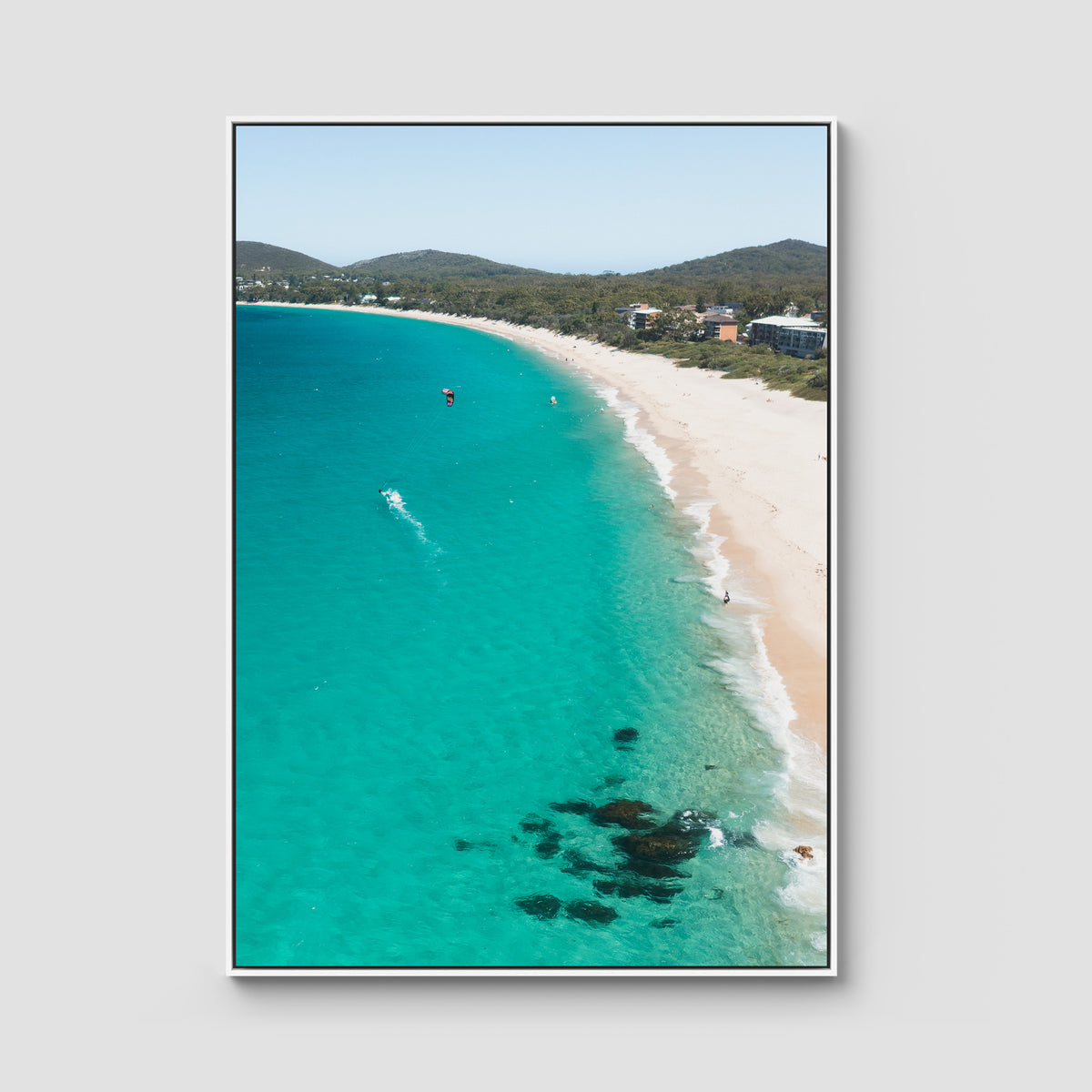 Shoal Bay Beach - Port Stephens - Art Print - Float Frame Canvas - White - Portrait