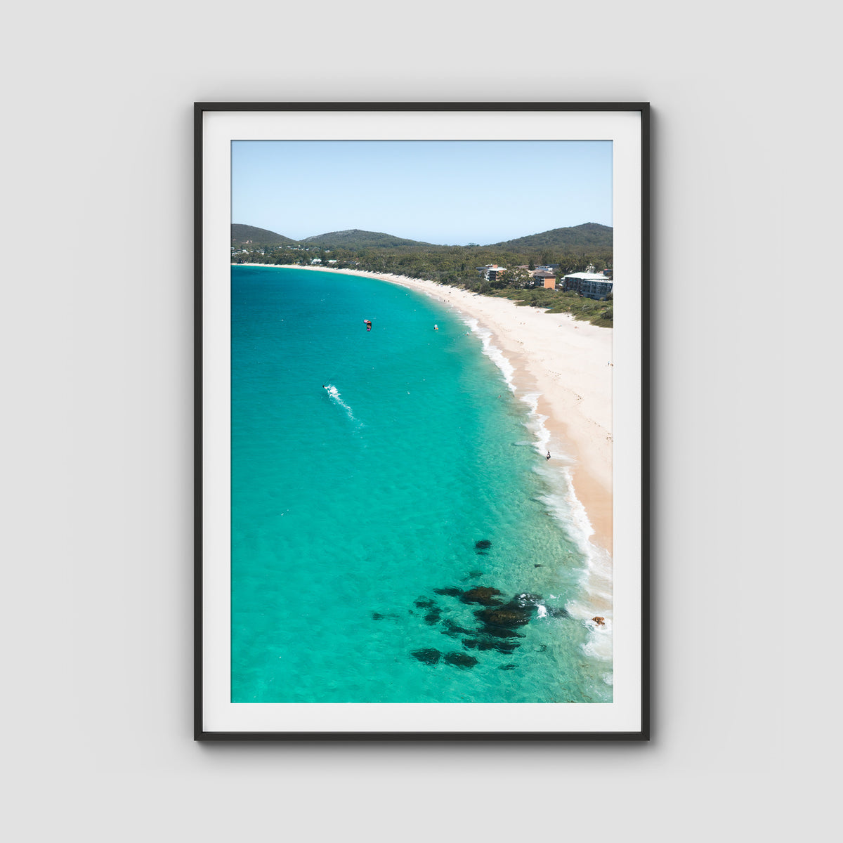 Shoal Bay Beach - Port Stephens - Art Print - Traditional Frame - Black - Portrait