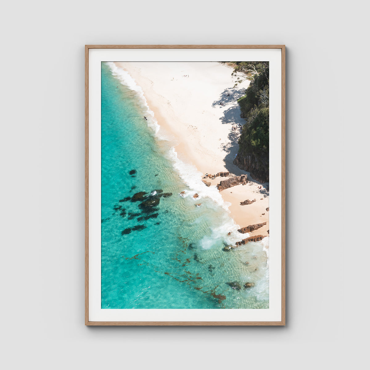 Shoal Bay Beach Corner - Port Stephens - Art Print - Traditional Frame - Raw Oak - Portrait
