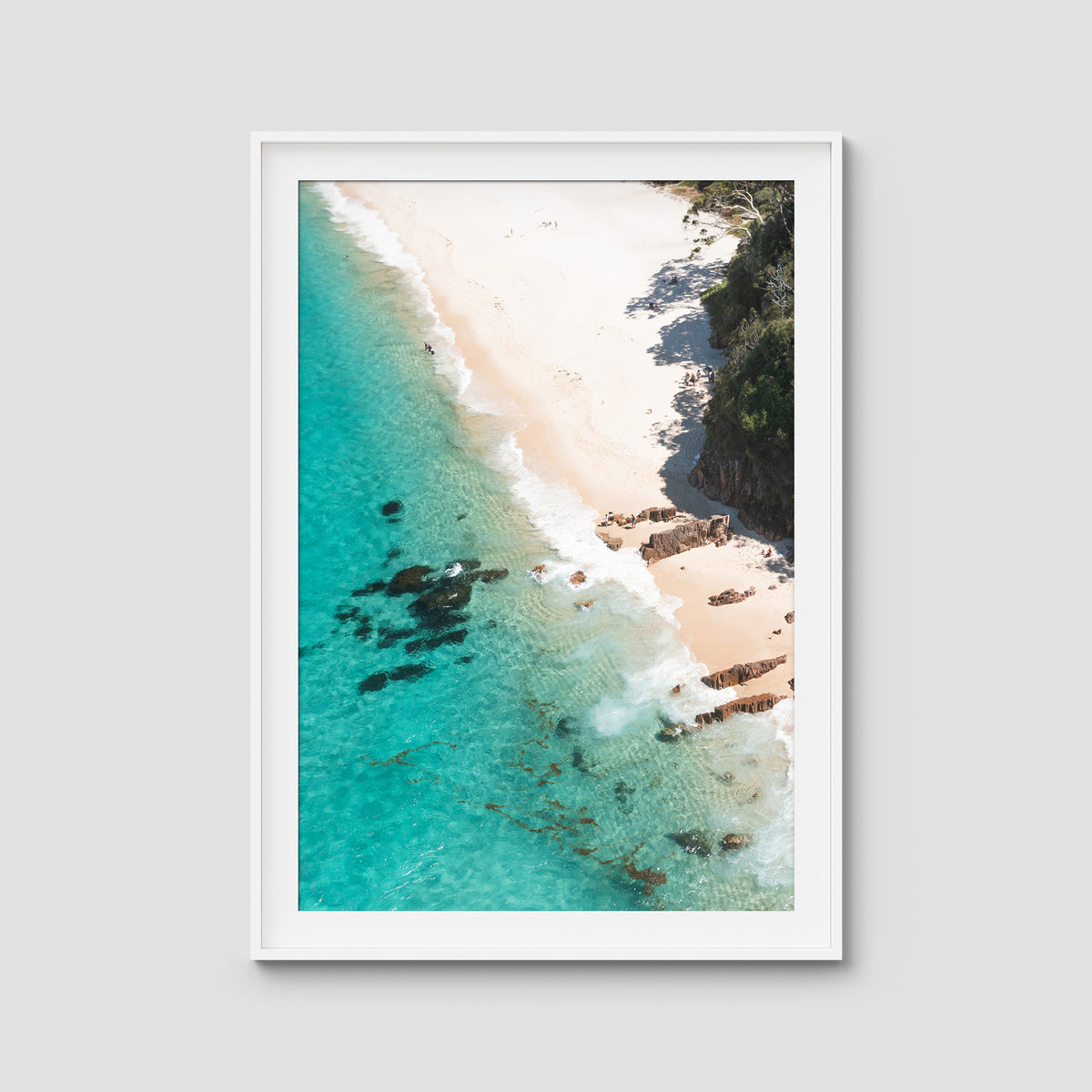 Shoal Bay Beach Corner - Port Stephens - Art Print - Traditional Frame - White - Portrait