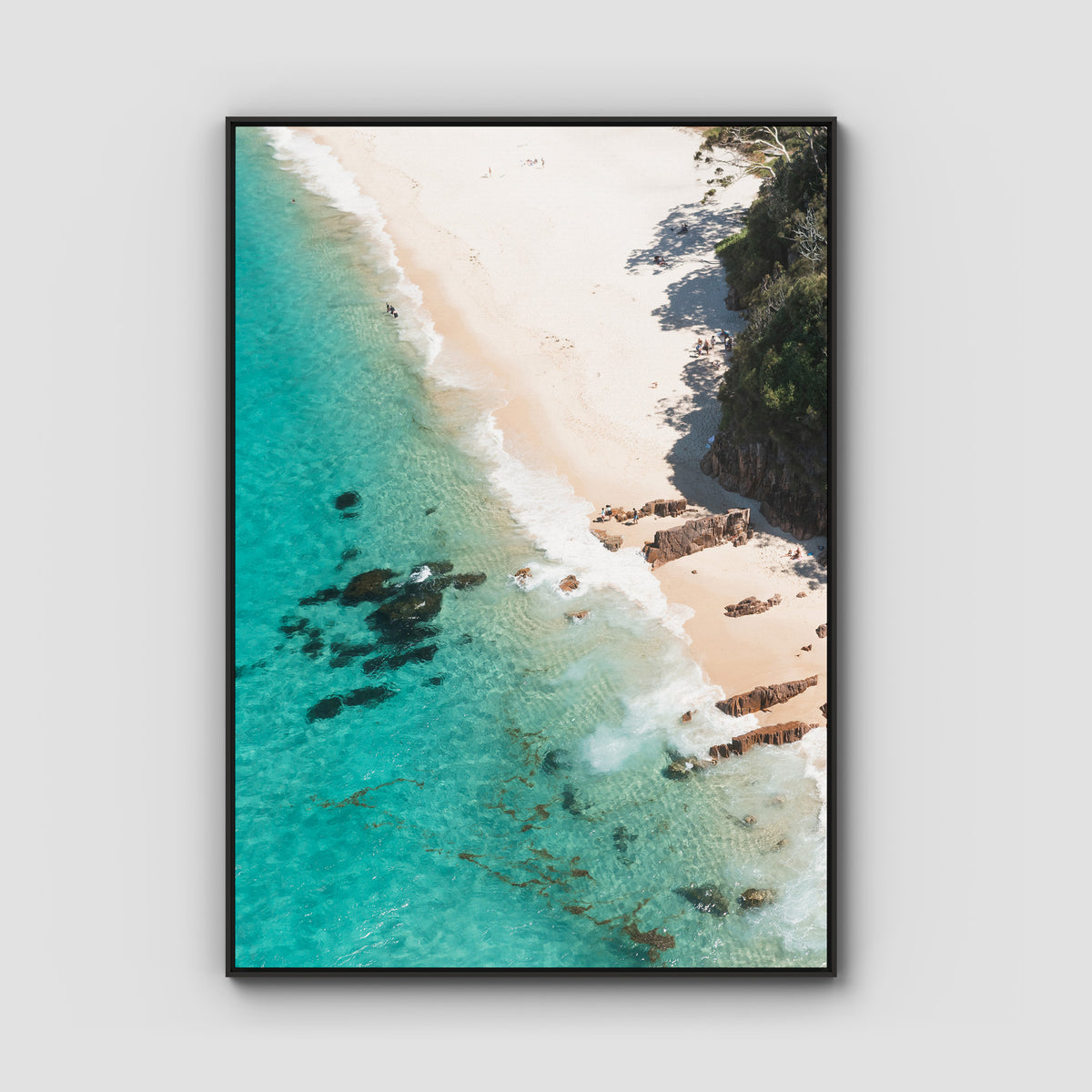 Shoal Bay Beach Corner - Port Stephens - Art Print - Float Frame Canvas - Black - Portrait
