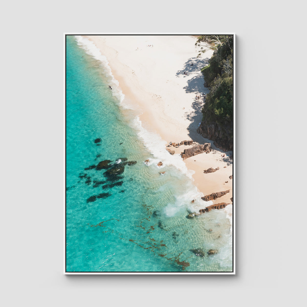 Shoal Bay Beach Corner - Port Stephens - Art Print - Float Frame Canvas - White - Portrait
