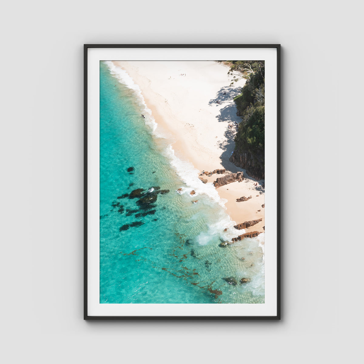 Shoal Bay Beach Corner - Port Stephens - Art Print - Traditional Frame - Black - Portrait