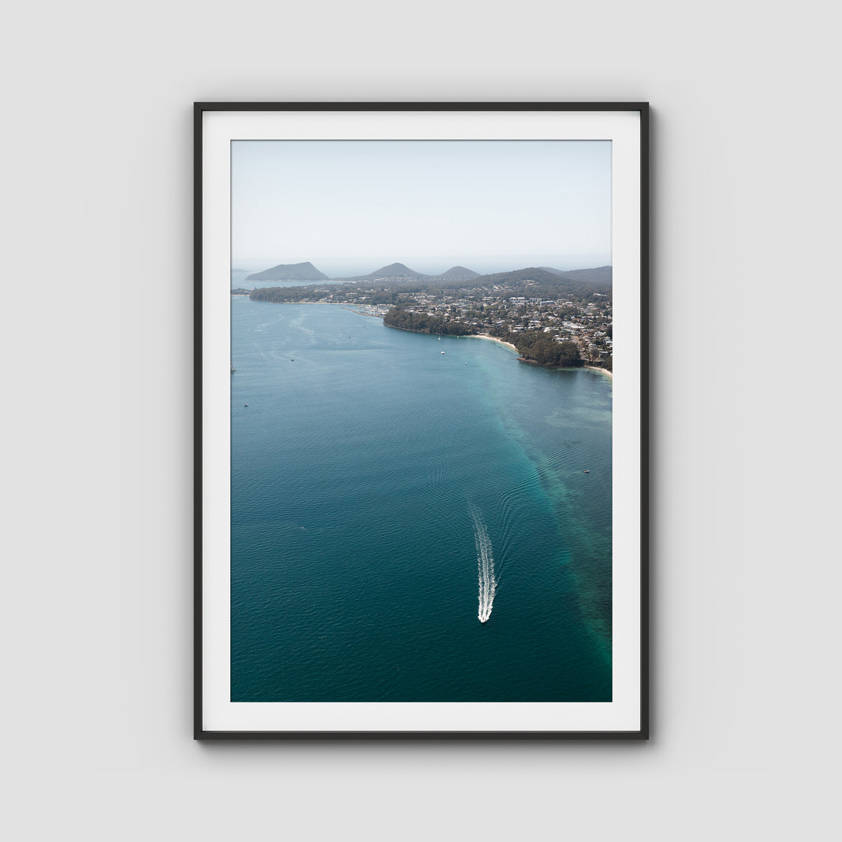 Port Stephens High Aerial - Art Print - Traditional Frame - Black - Portrait
