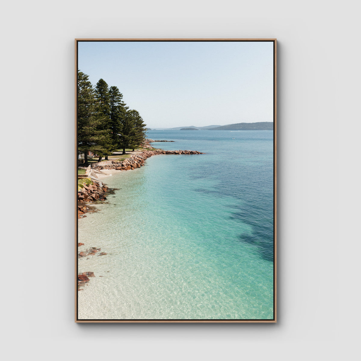 Corlette Mornings - Port Stephens - Art Print - Float Frame Canvas - Raw Oak - Portrait