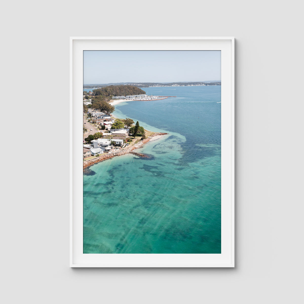 Corlette Aerial - Port Stephens - Art Print - Traditional Frame - White - Portrait