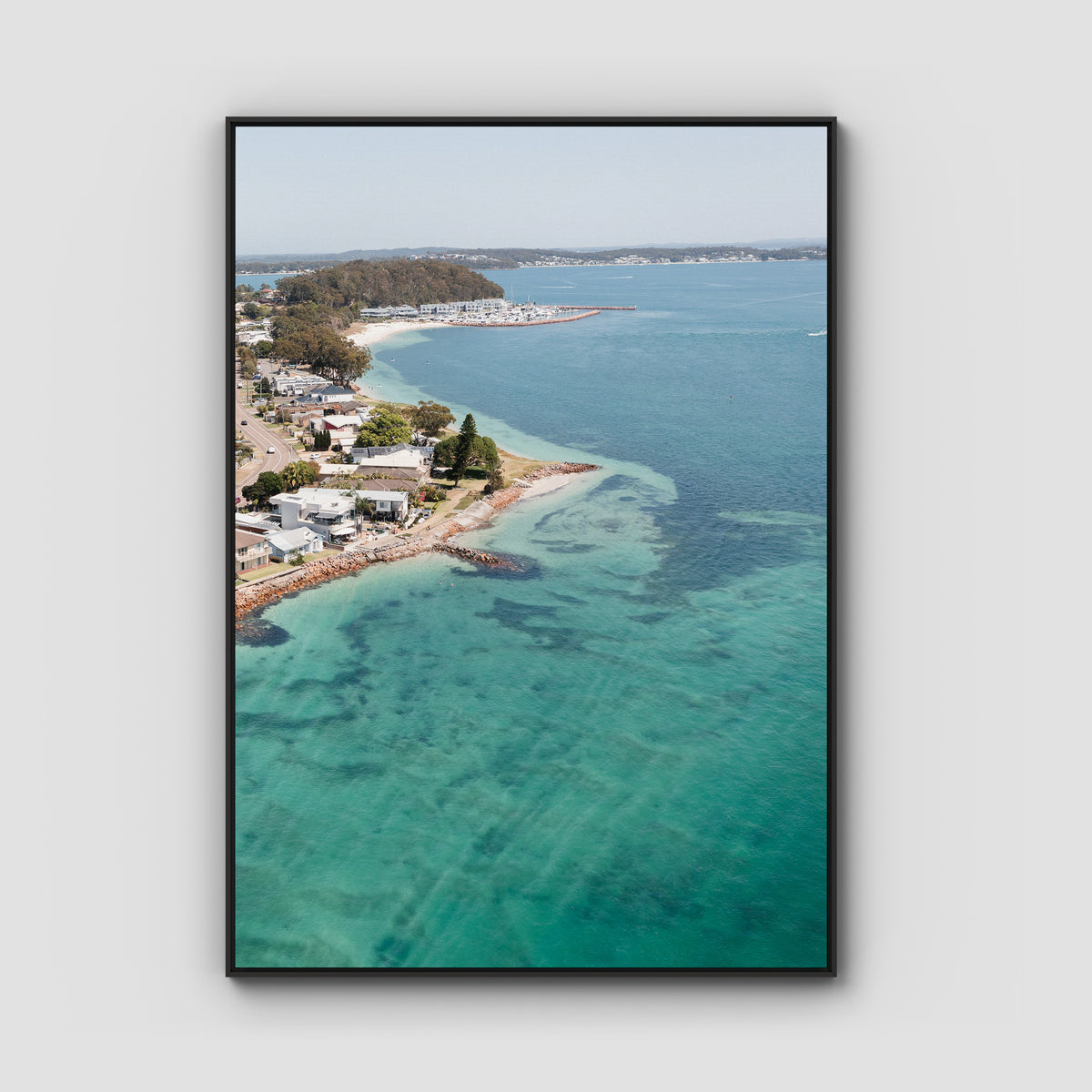 Corlette Aerial - Port Stephens - Art Print - Float Frame Canvas - Black - Portrait
