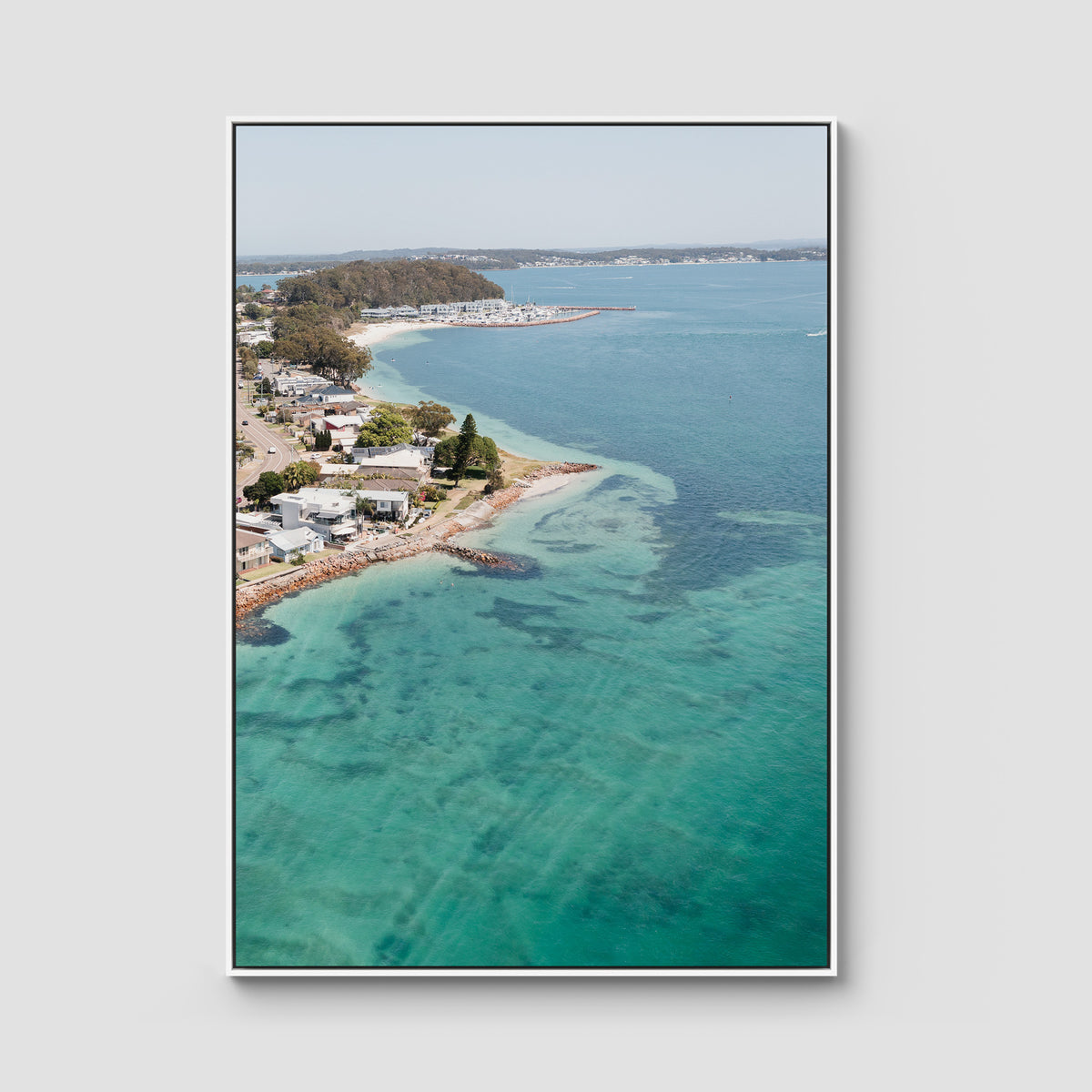 Corlette Aerial - Port Stephens - Art Print - Float Frame Canvas - White - Portrait