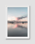Corlette Boats Sunset - Port Stephens - Art Print - Traditional Frame - White - Portrait