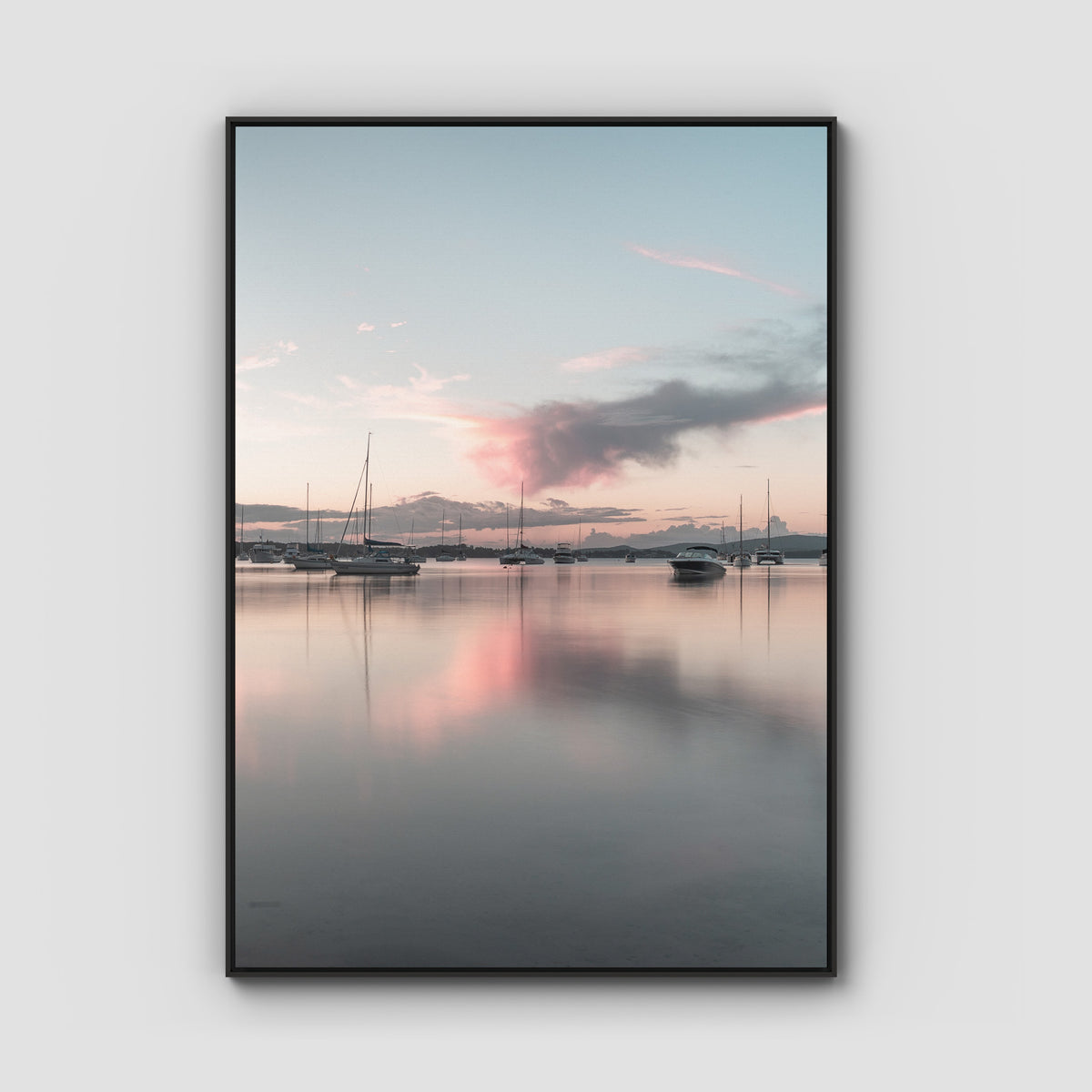 Corlette Boats Sunset - Port Stephens - Art Print - Float Frame Canvas - Black - Portrait