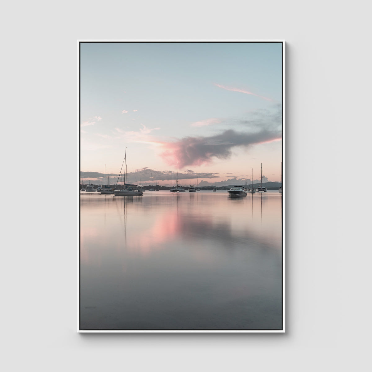 Corlette Boats Sunset - Port Stephens - Art Print - Float Frame Canvas - White - Portrait