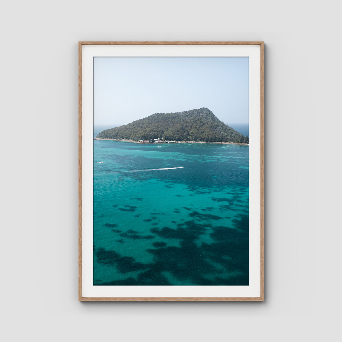 Shoal Bay Blues - Port Stephens - Art Print - Traditional Frame - Raw Oak - Portrait