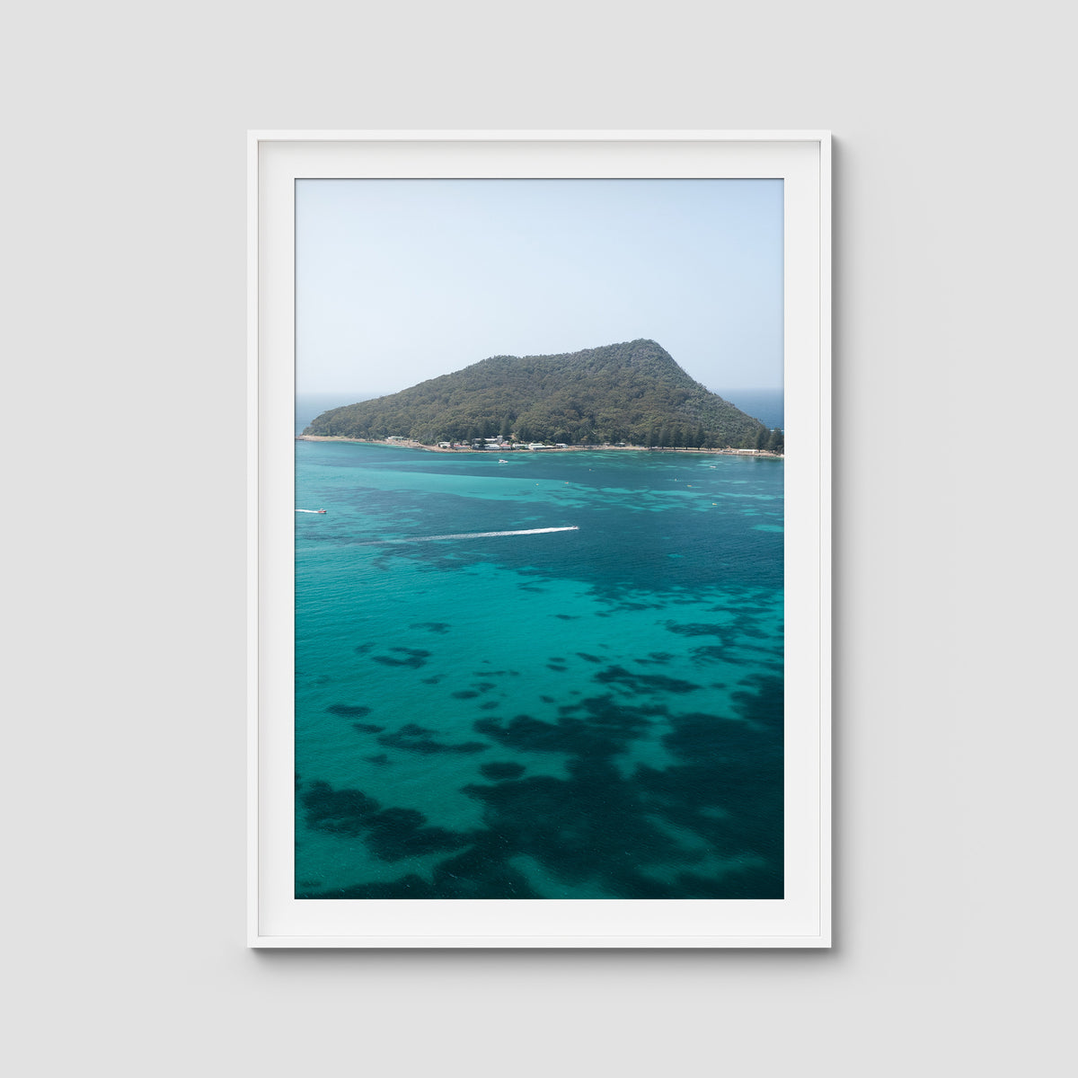 Shoal Bay Blues - Port Stephens - Art Print - Traditional Frame - White - Portrait