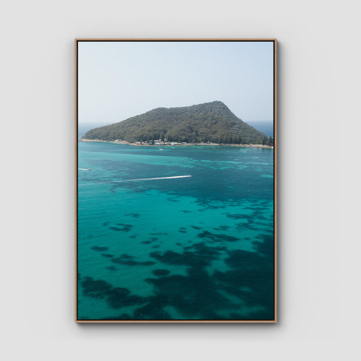 Shoal Bay Blues - Port Stephens - Art Print - Float Frame Canvas - Raw Oak - Portrait