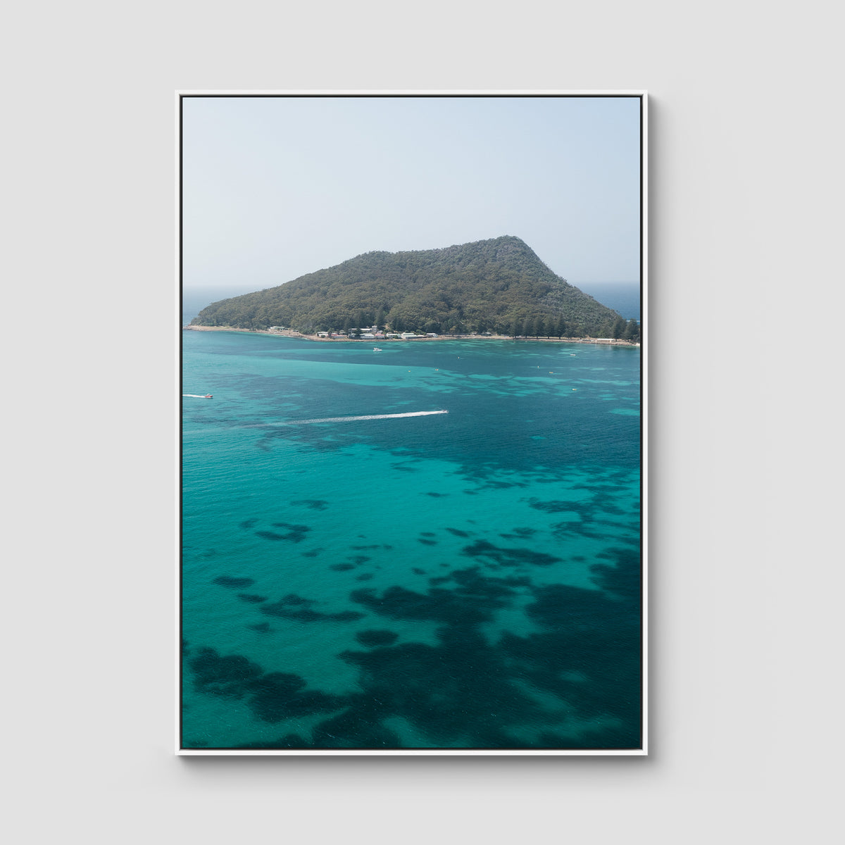 Shoal Bay Blues - Port Stephens - Art Print - Float Frame Canvas - White - Portrait