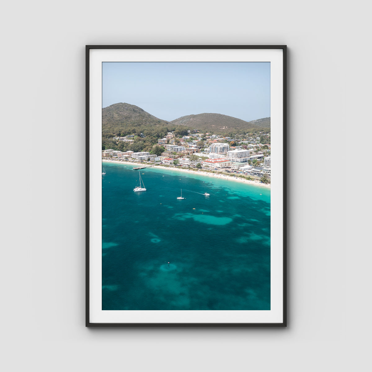 Shoal Bay CBD - Port Stephens - Art Print - Traditional Frame - Black - Portrait