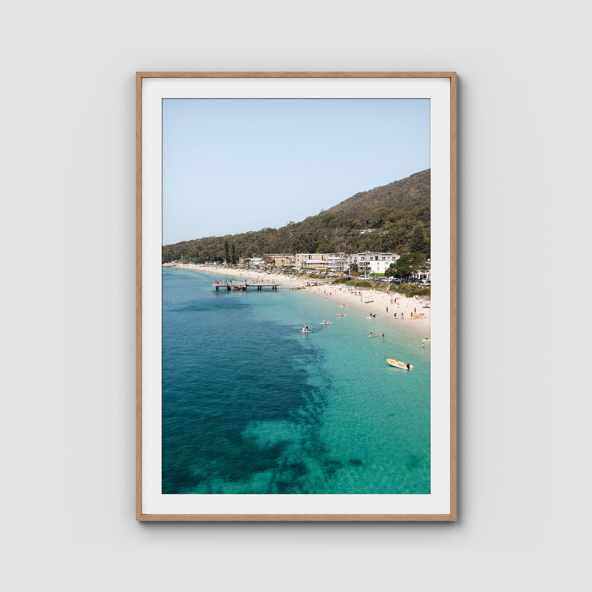 Shoal Bay Fun - Port Stephens - Art Print - Traditional Frame - Raw Oak - Portrait