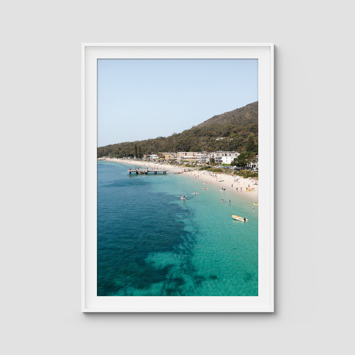 Shoal Bay Fun - Port Stephens - Art Print - Traditional Frame - White - Portrait