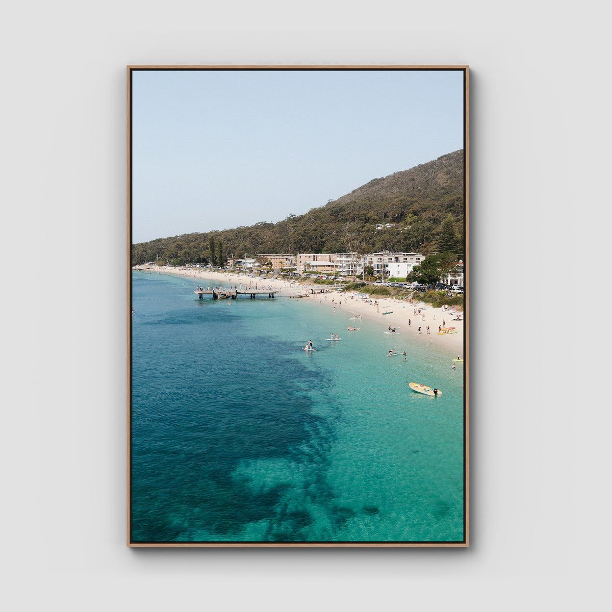 Shoal Bay Fun - Port Stephens - Art Print - Float Frame Canvas - Raw Oak - Portrait