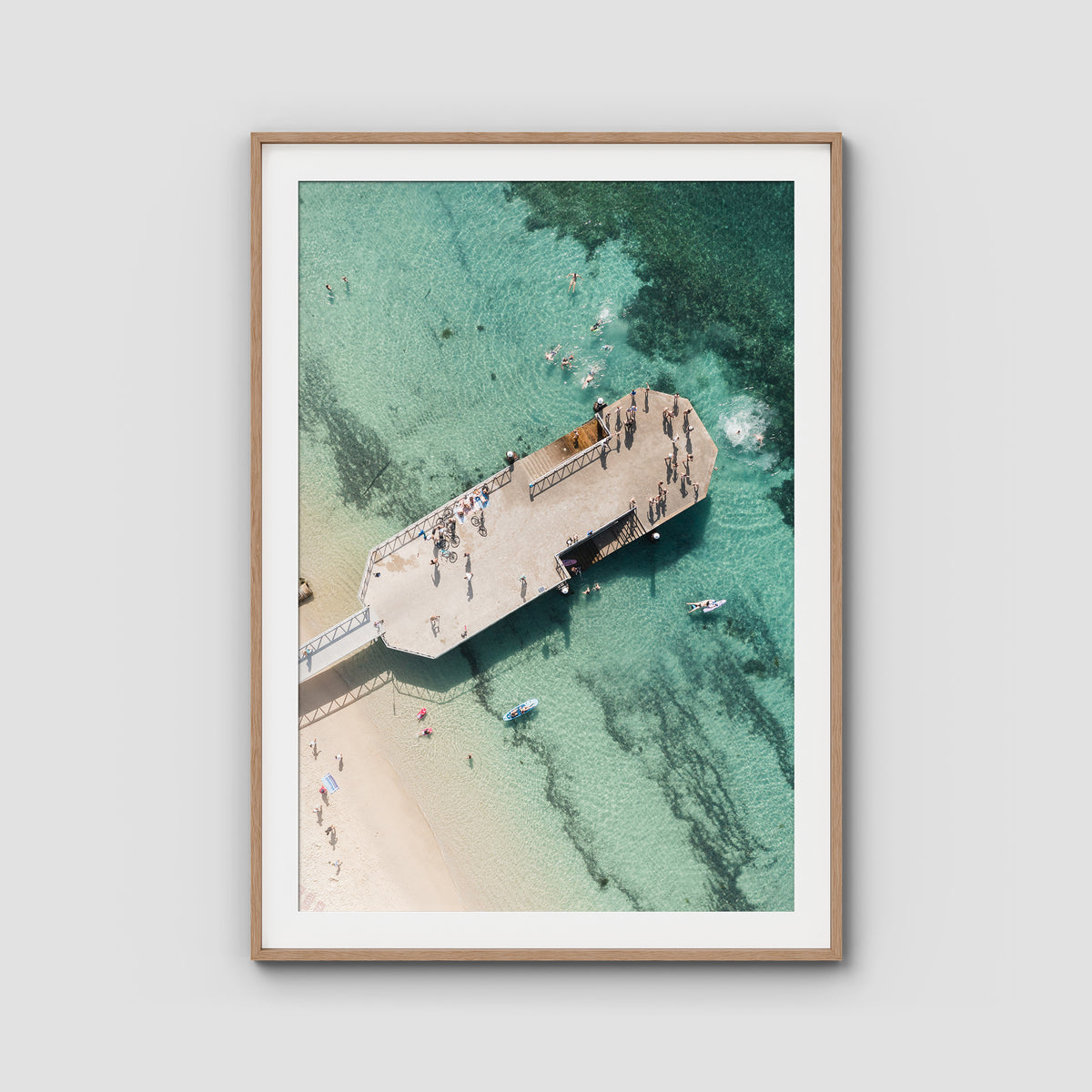 Shoal Bay Wharf - Port Stephens - Art Print - Traditional Frame - Raw Oak - Portrait