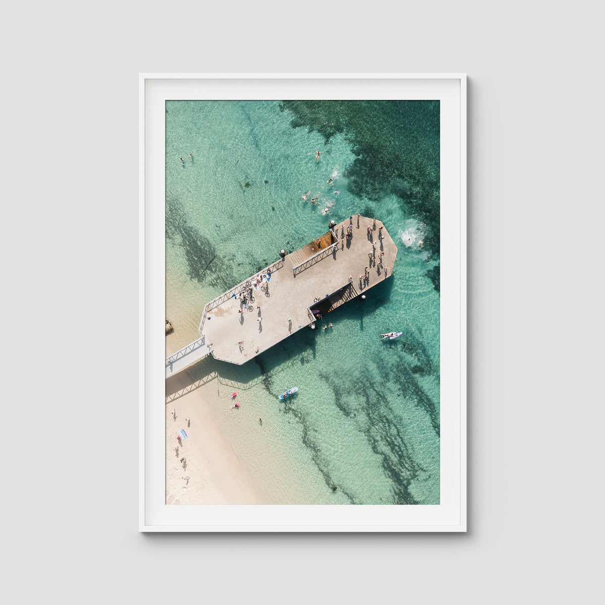 Shoal Bay Wharf - Port Stephens - Art Print - Traditional Frame - White - Portrait