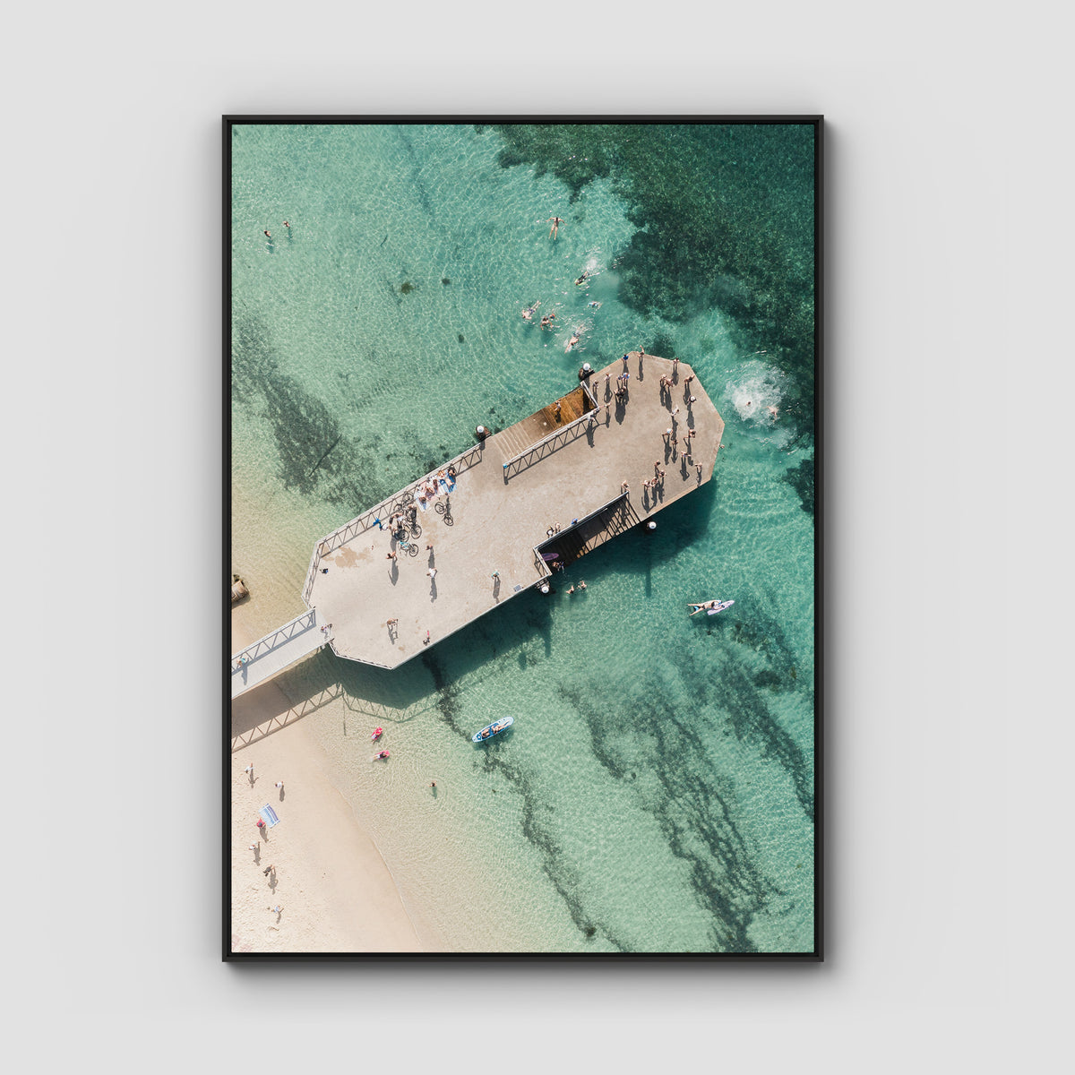 Shoal Bay Wharf - Port Stephens - Art Print - Float Frame Canvas - Black - Portrait