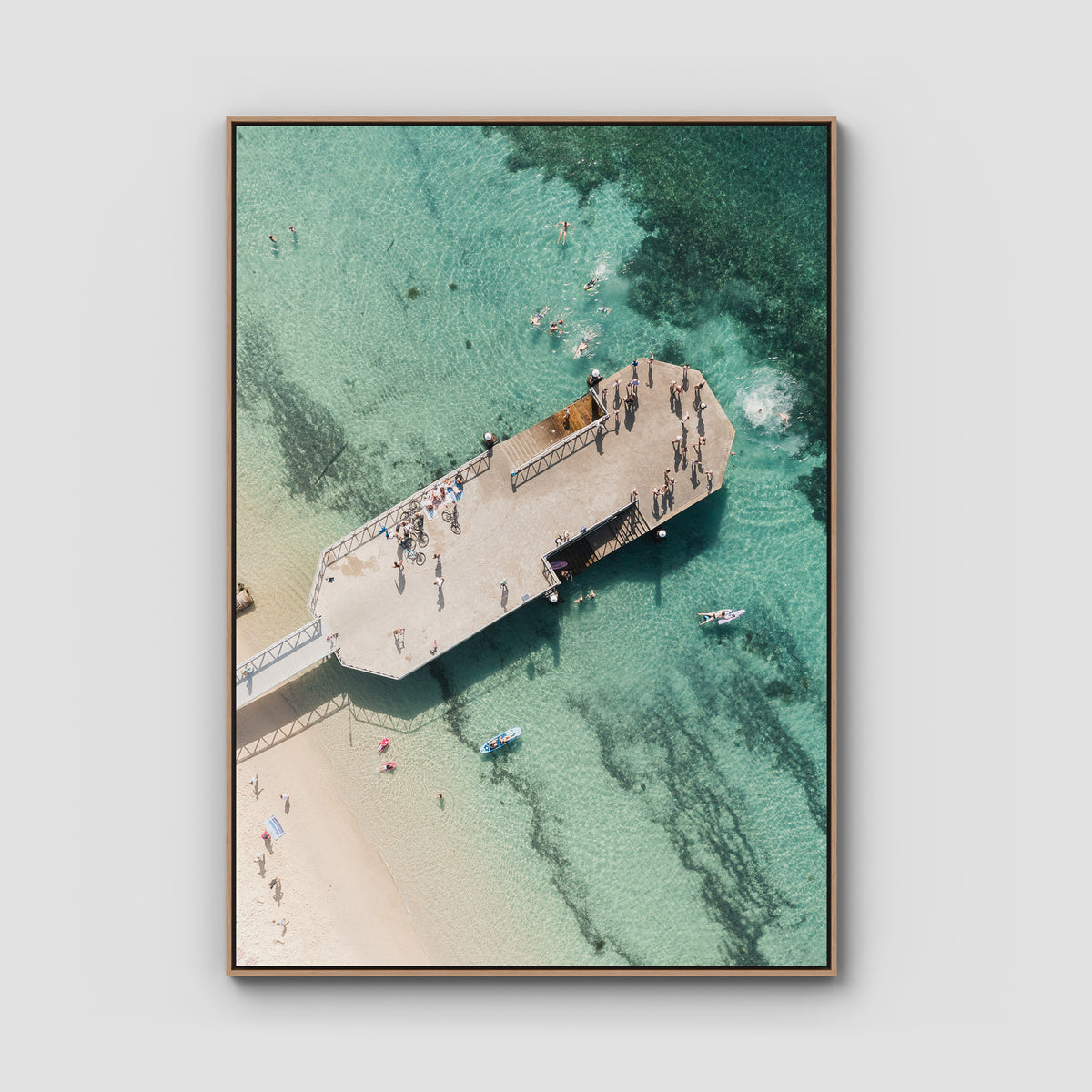 Shoal Bay Wharf - Port Stephens - Art Print - Float Frame Canvas - Raw Oak - Portrait