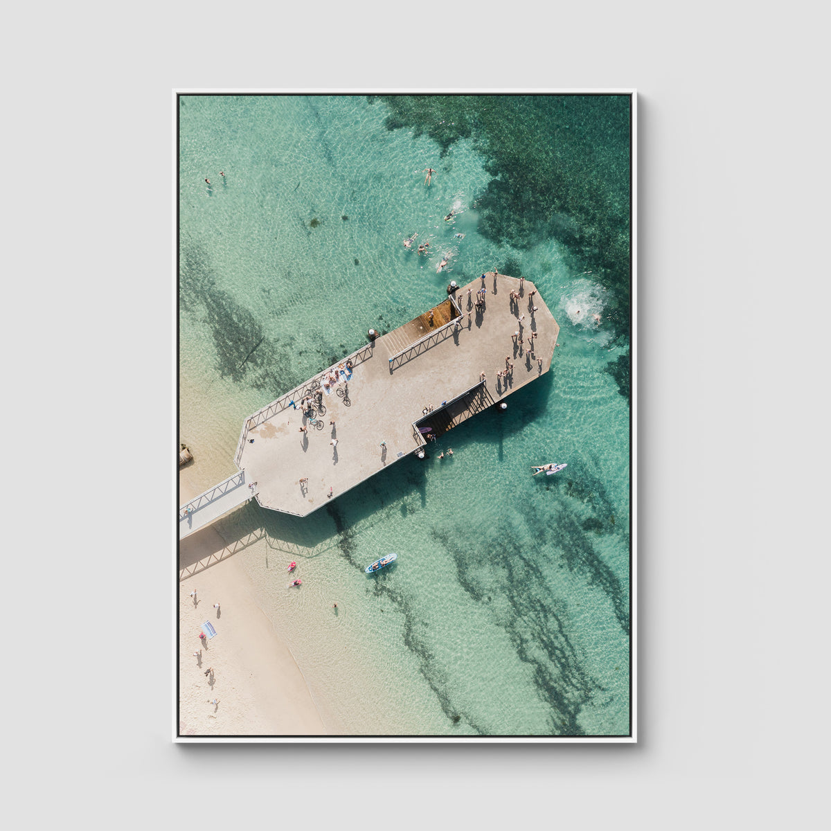 Shoal Bay Wharf - Port Stephens - Art Print - Float Frame Canvas - White - Portrait