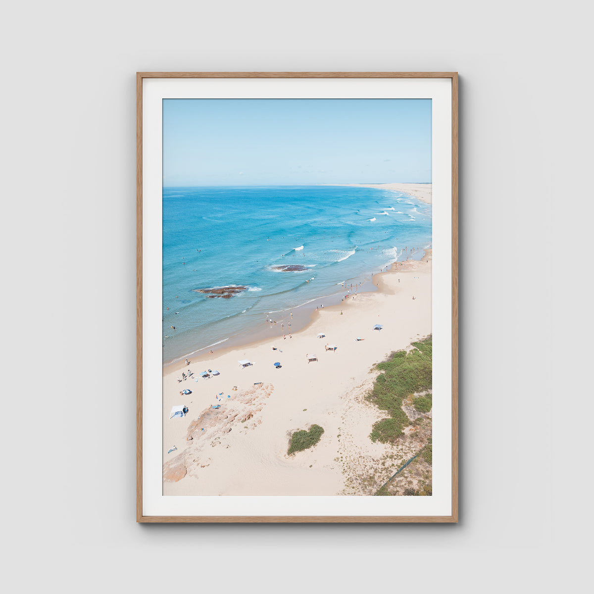 Birubi Beach Summer Days - Port Stephens - Art Print - Traditional Frame - Raw Oak - Portrait