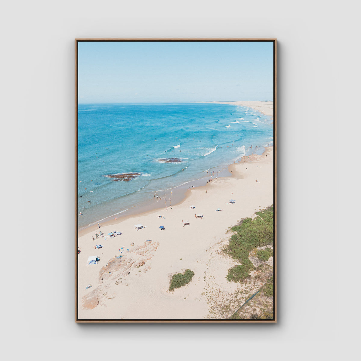 Birubi Beach Summer Days - Port Stephens - Art Print - Float Frame Canvas - Raw Oak - Portrait