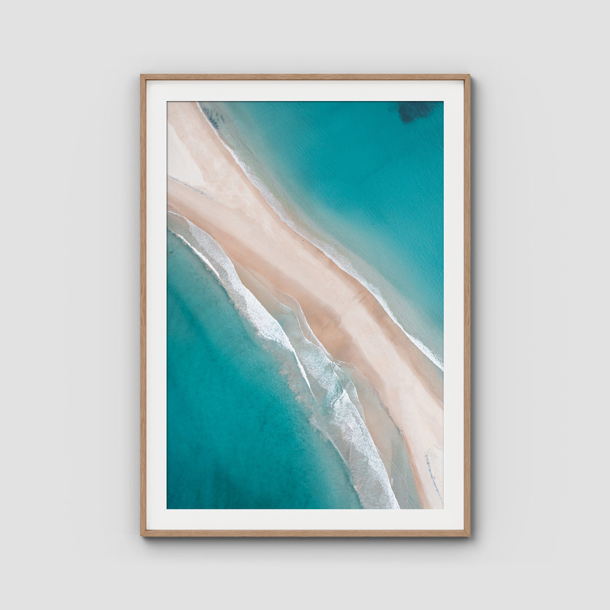 Fingal Spit Top Down - Port Stephens - Art Print - Traditional Frame - Raw Oak - Portrait