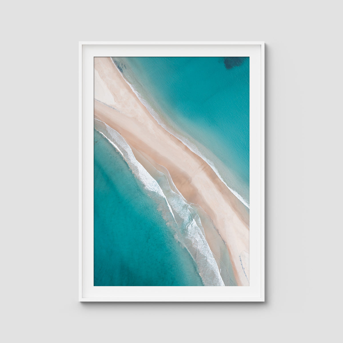 Fingal Spit Top Down - Port Stephens - Art Print - Traditional Frame - White - Portrait