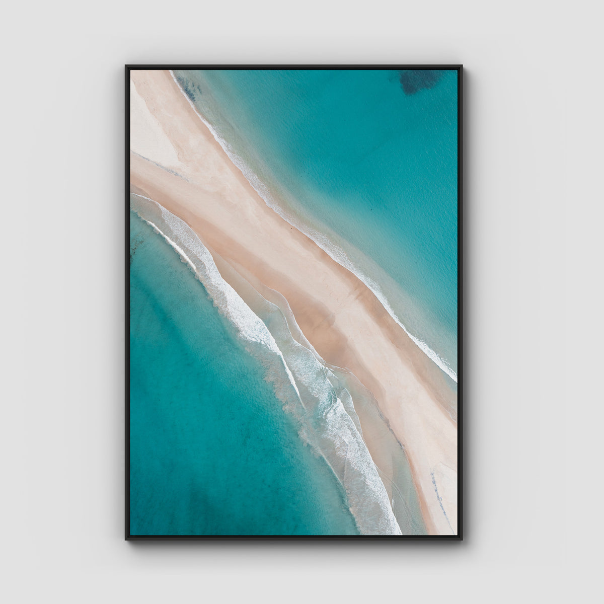Fingal Spit Top Down - Port Stephens - Art Print - Float Frame Canvas - Black - Portrait