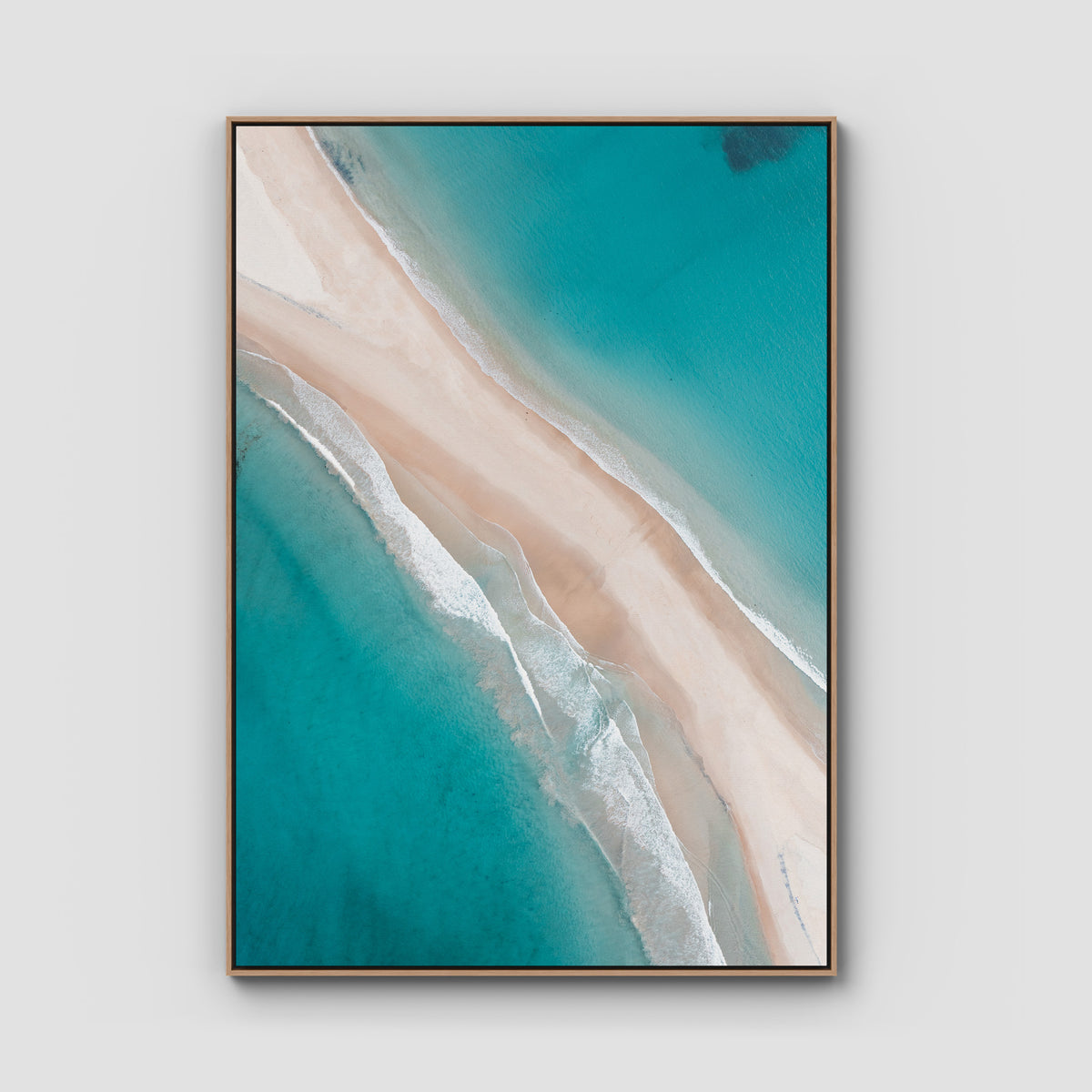 Fingal Spit Top Down - Port Stephens - Art Print - Float Frame Canvas - Raw Oak - Portrait