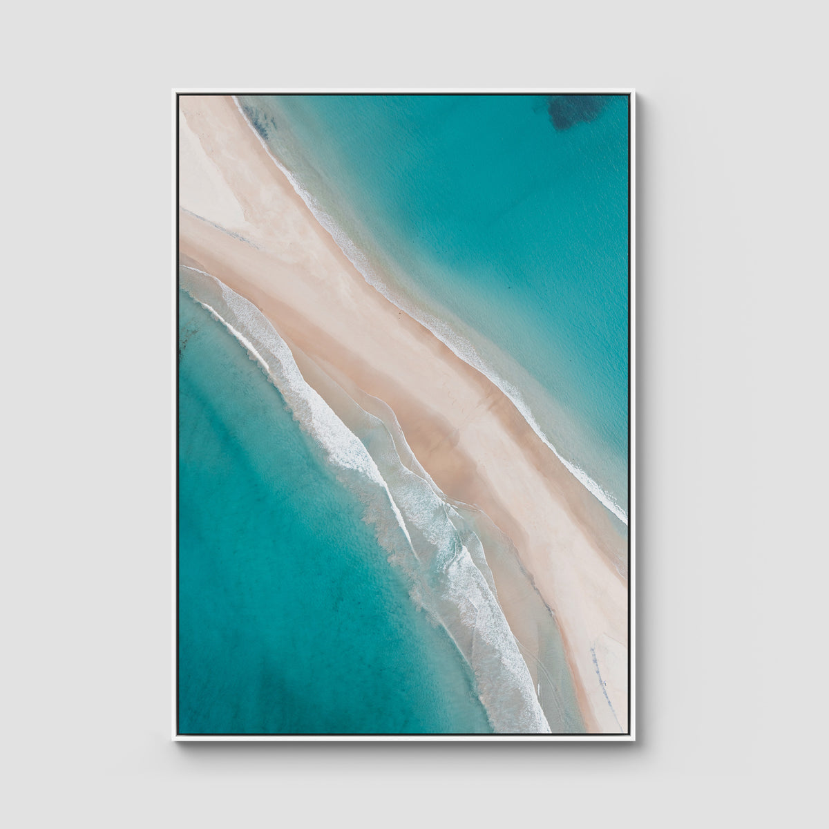 Fingal Spit Top Down - Port Stephens - Art Print - Float Frame Canvas - White - Portrait